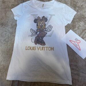 White Womens Minnie Mouse Crystal Logo Tee (Not LV)